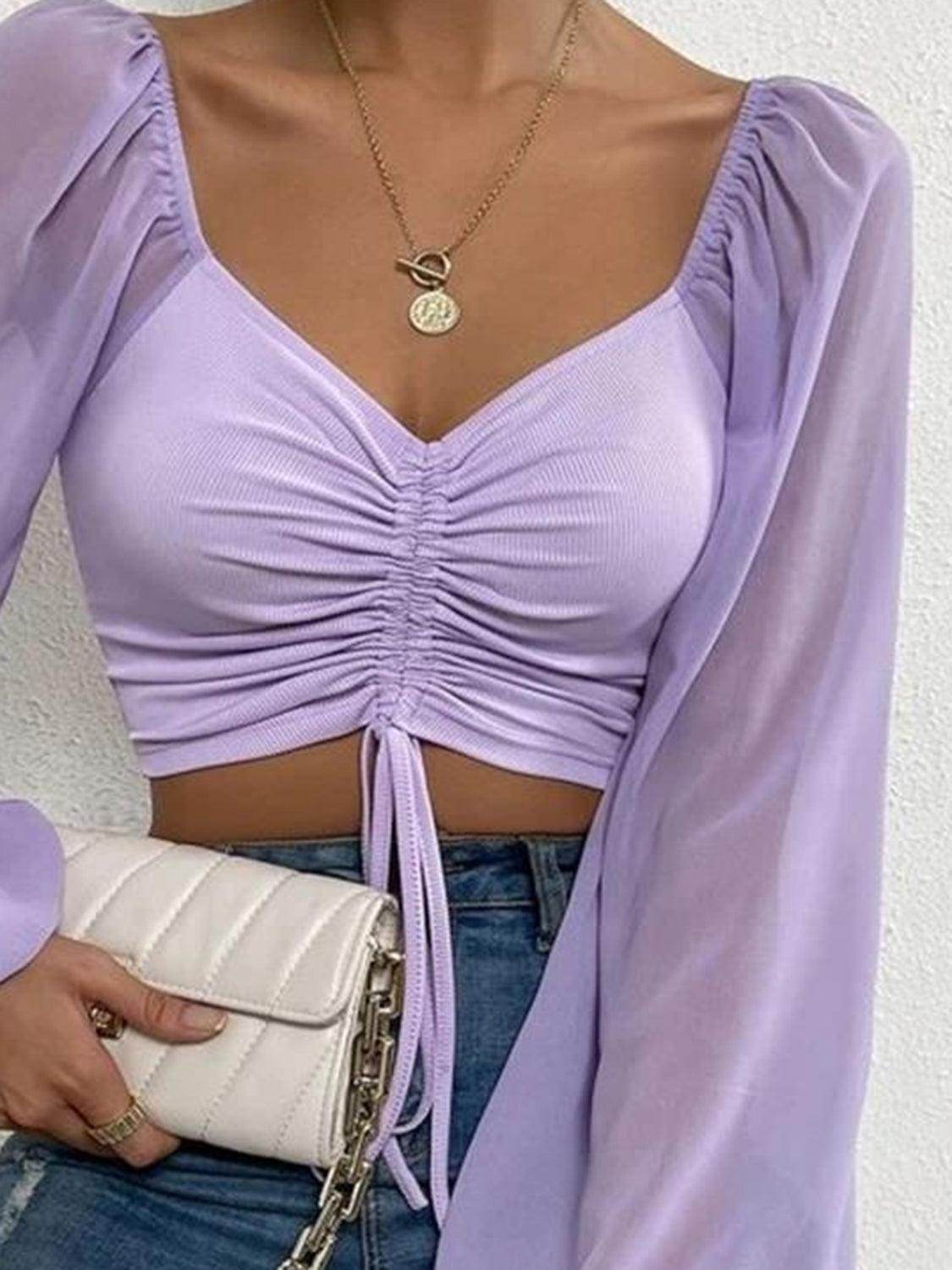 Drawstring Sweetheart Neck Cropped Top for Stylish Looks