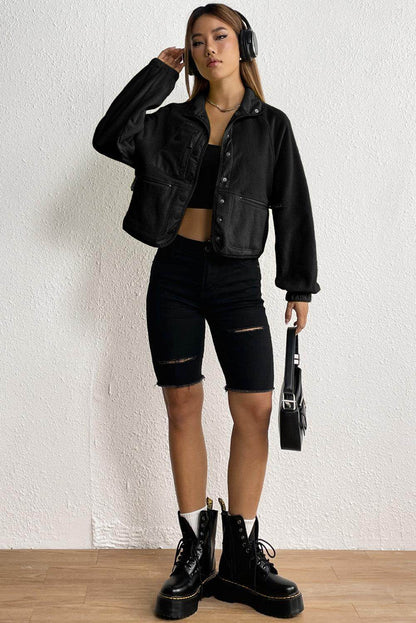 Snap Down Collared Jacket for Women with Pockets