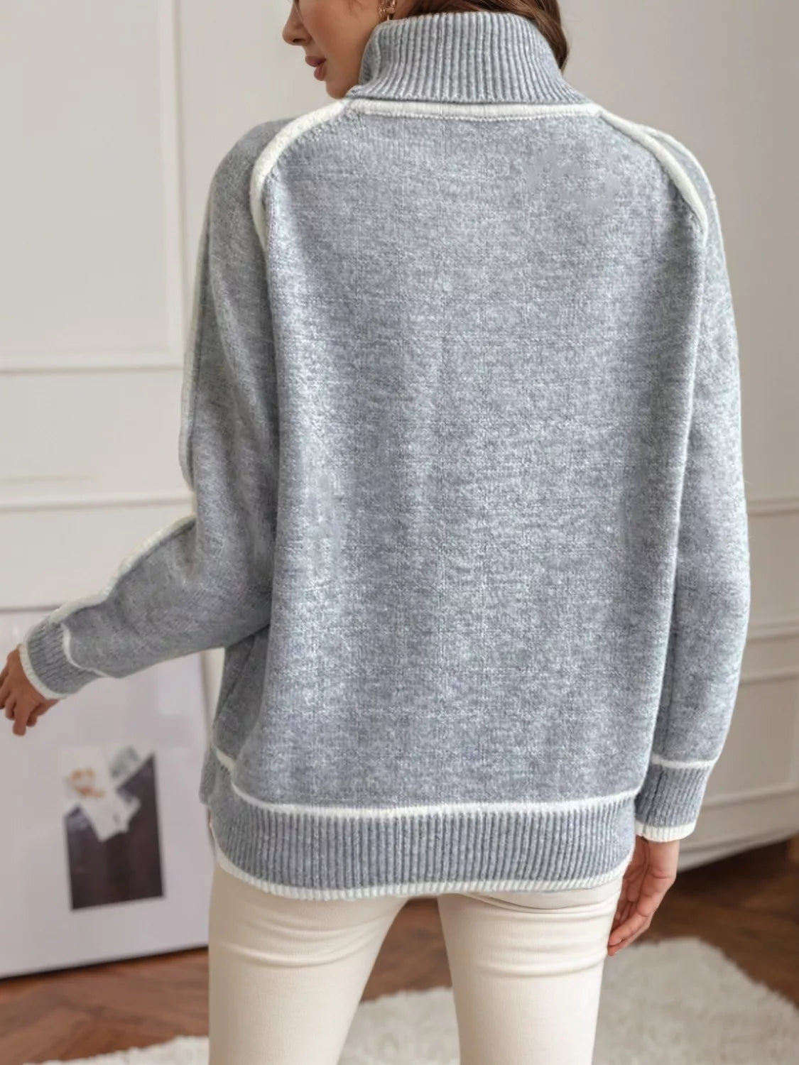 Full Size Turtleneck Contrast Trim Sweater Plus Size