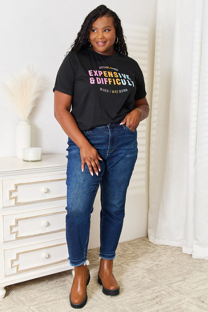 “Expensive &amp; Difficult” Graphic Cuffed Sleeve T-Shirt