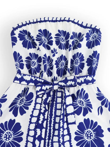Printed Tube Tie Waist Romper