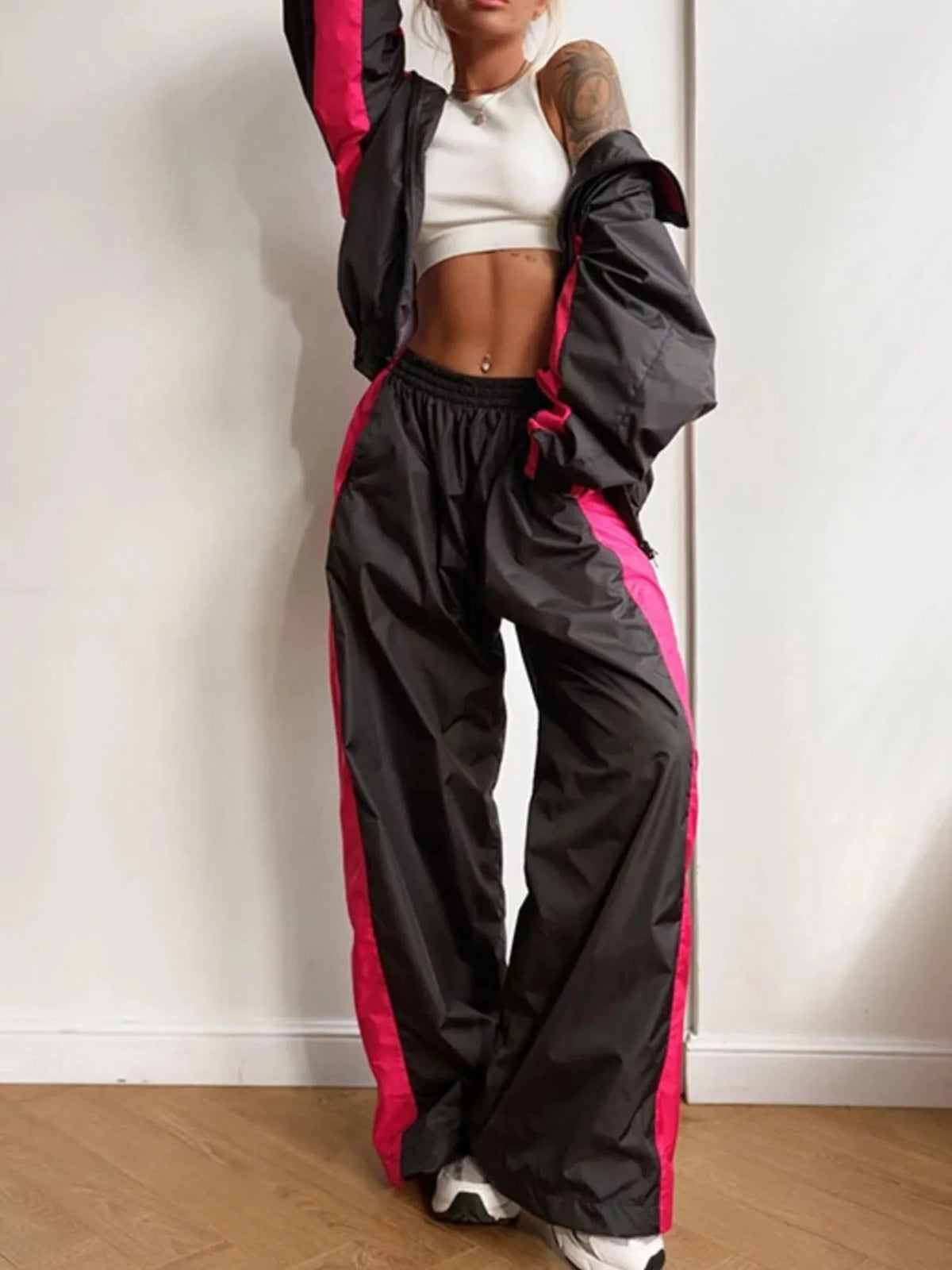 Zip Up Long Sleeve Top and Pants Set