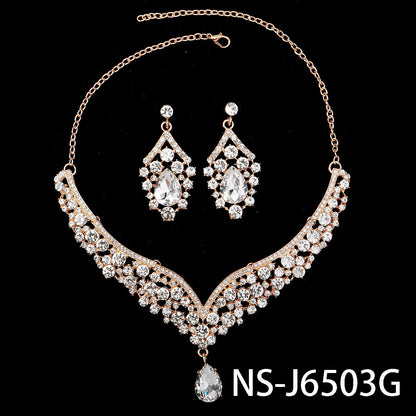 Rhinestone Pearl Earrings And Necklace Set Women