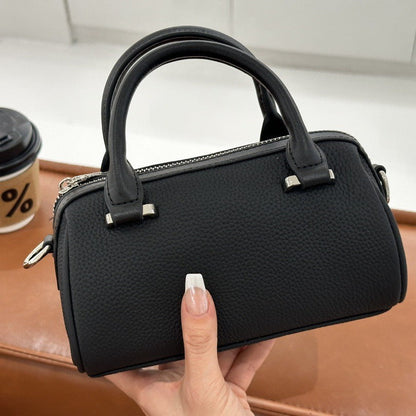 Cross-border Top-grain Leather Boston Pillow Bag, Single-shoulder, Crossbody Small Bag, Versatile Genuine Leather Women&