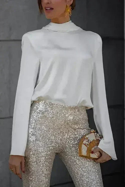 Backless Cowl Neck Long Sleeve Blouse – Elegant &amp; Stylish | Femstylo