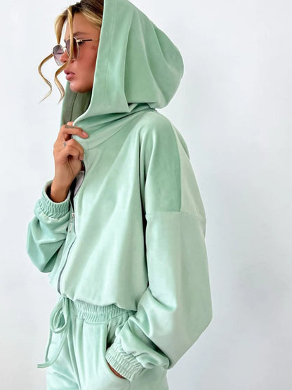 Zip Up Long Sleeve Top and Pants Set