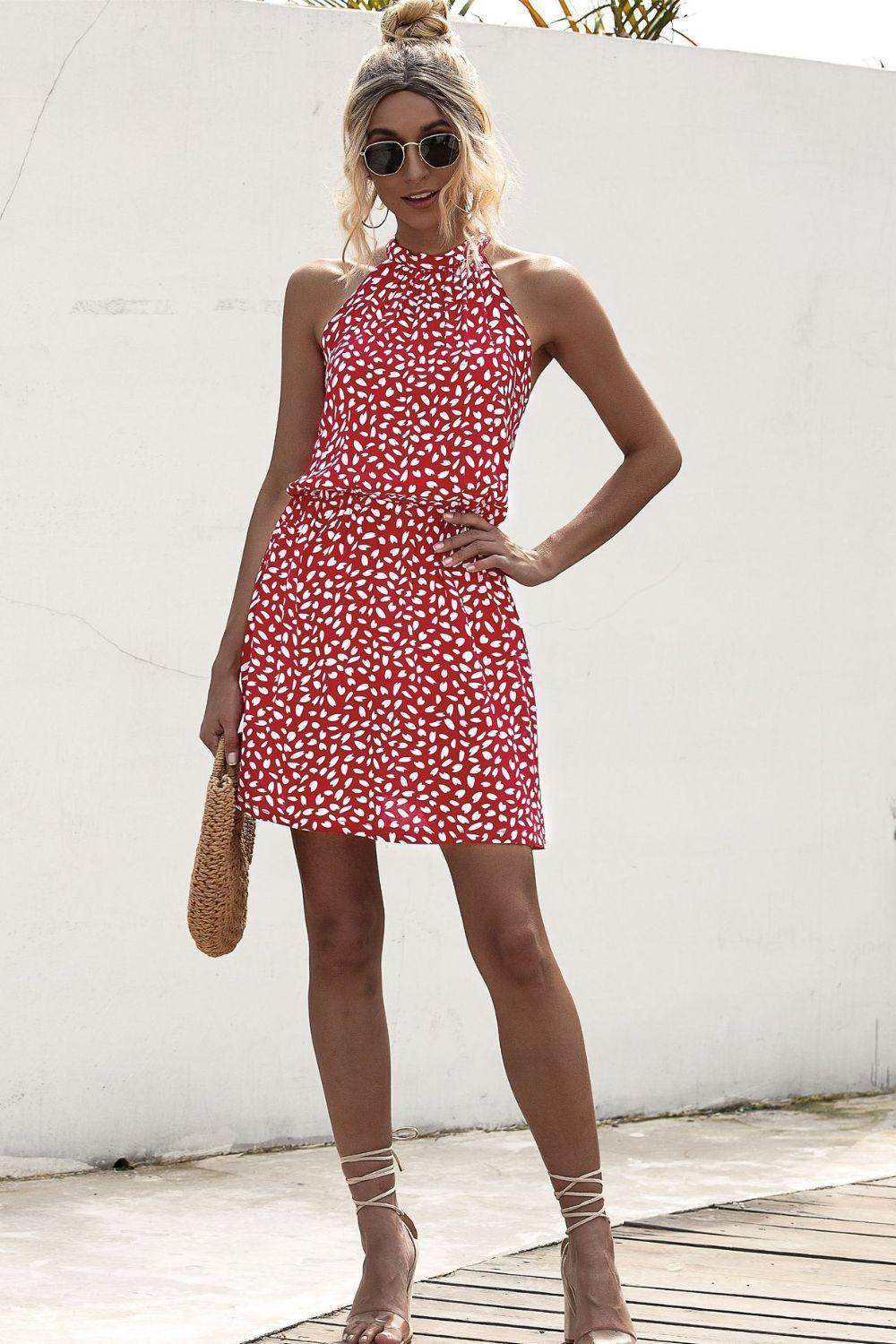 Stylish Printed Grecian Neck Mini Dress for Women
