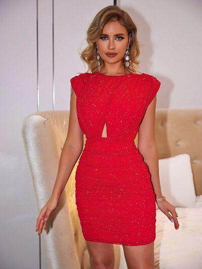 Cutout Ruched Round Neck Dress for Stylish Comfort