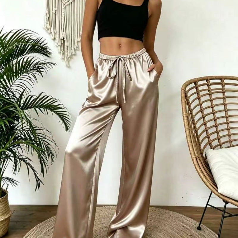 Relaxed stretch acetate wide-leg women&