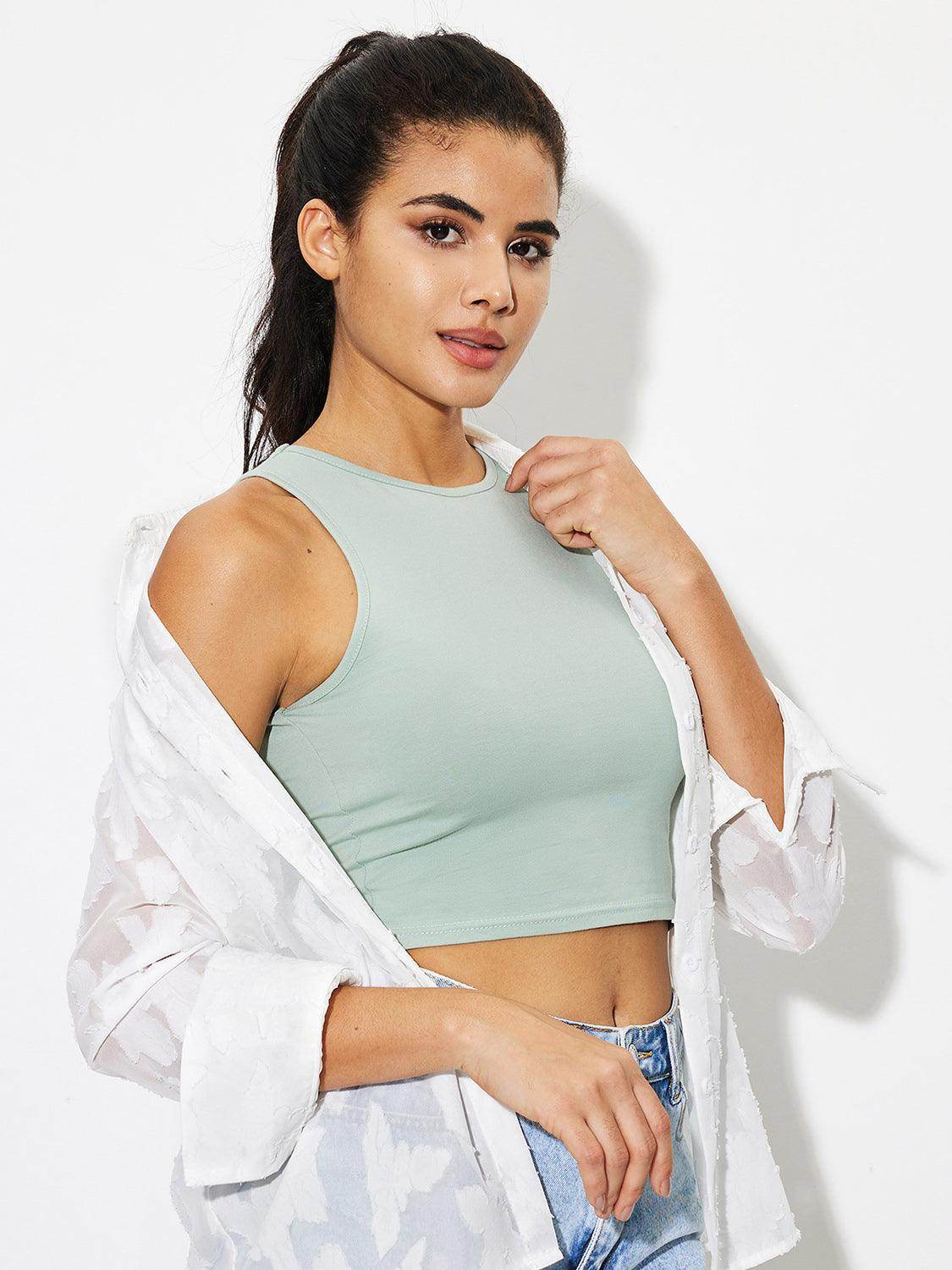 Stylish Round Neck Cropped Tank for Everyday Wear