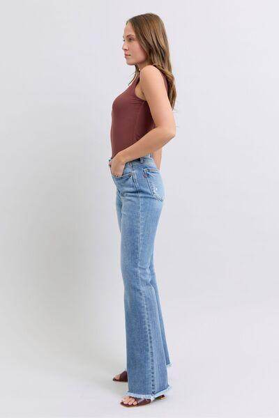 Judy Blue Full Size Raw Hem High Rise Bootcut Jeans for Women