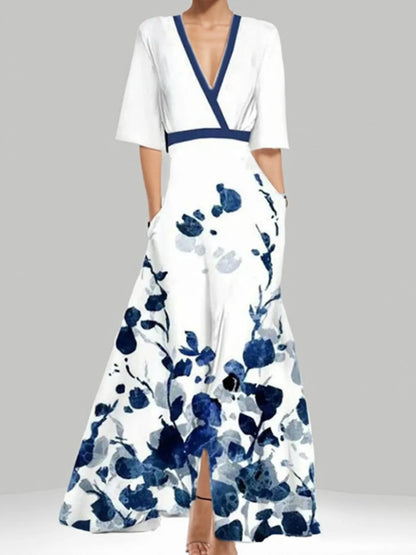 Floral Print Half Sleeve Wrap Maxi Dress