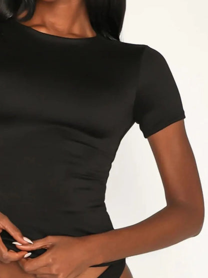 Round Neck Short Sleeve Swim Top