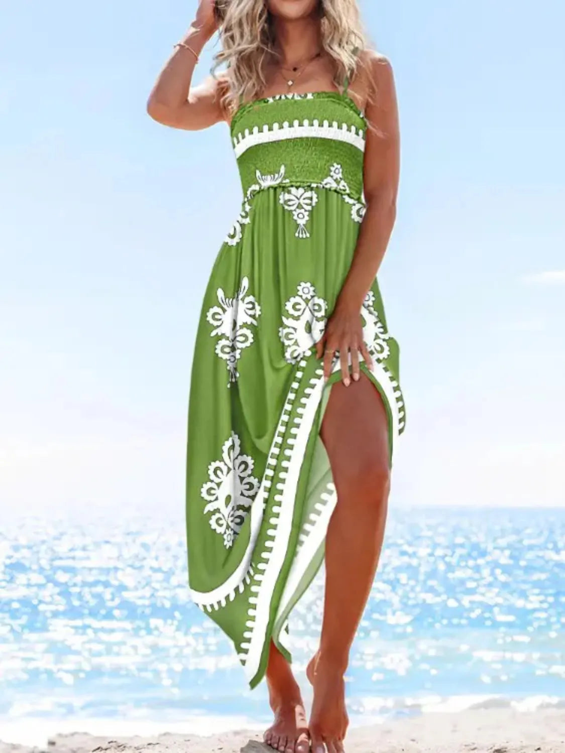 Printed Smocked Maxi Cami Dress