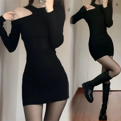 Bodycon Sheath Dress With Off The Shoulder Knit Design