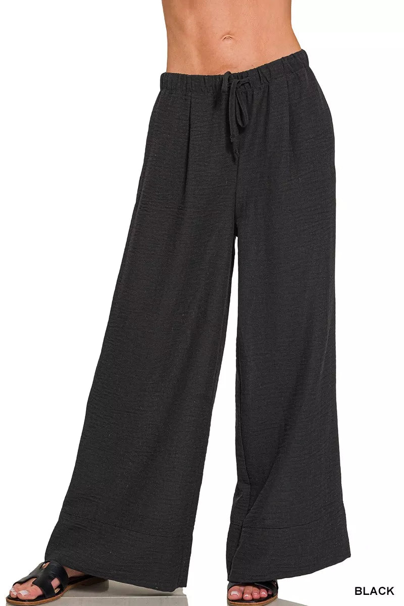 Zenana Woven Airflow Drawstring Pants