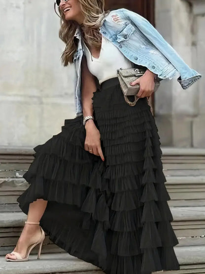 Layered Ruffle Maxi Skirt