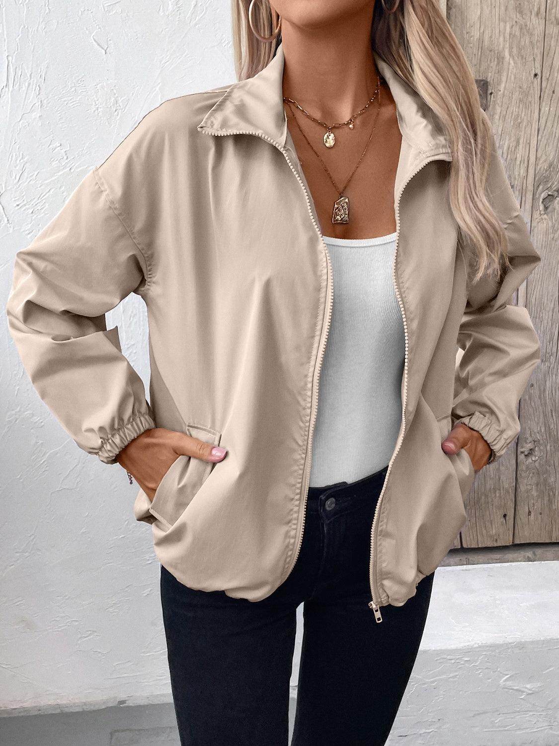 Ivy Lane Pocketed Zip Up Long Sleeve Jacket for Women