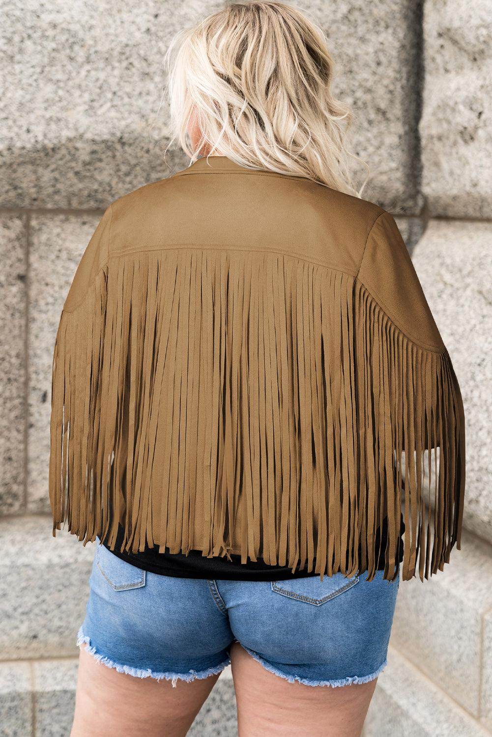 Plus Size Fringe Open Front Jacket for Stylish Layering
