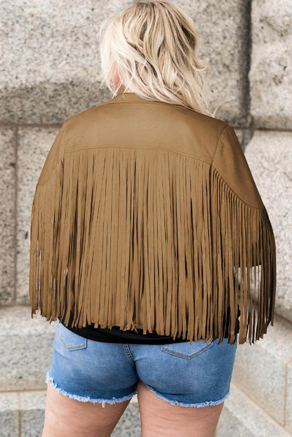 Plus Size Fringe Open Front Jacket for Stylish Layering