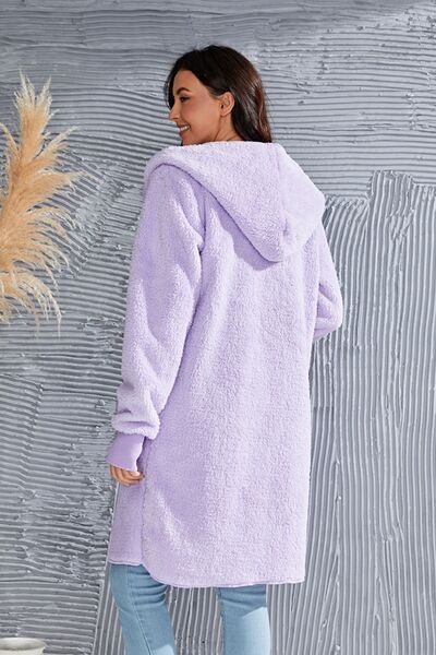 Red Double Take Full Size Hooded Teddy Bear Jacket with Thumbholes Ultra-Cozy &amp; Stylish Comfortable Outerwear