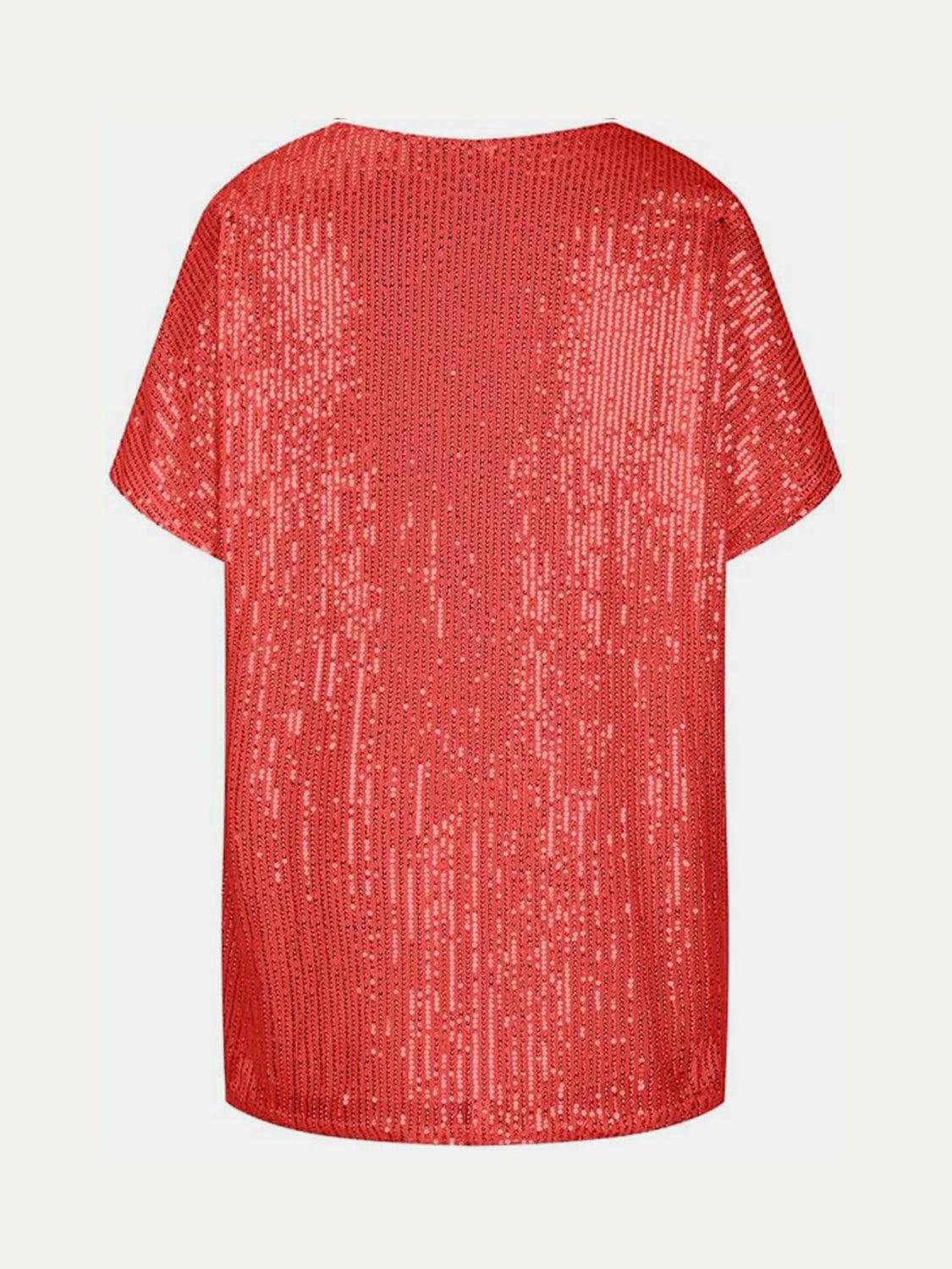 Full Size Sequin V-Neck Short Sleeve Top for Women