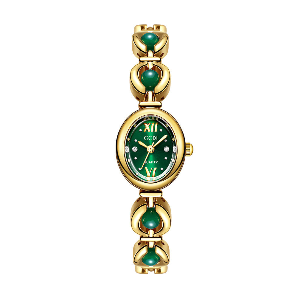 Gedi National Style Emerald Good-looking Bracelet Watch Niche High-grade Light Luxury Shell Pearls Exquisite Women&