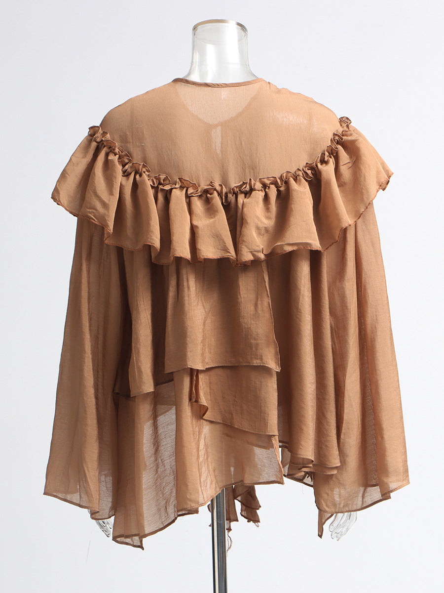 Ruffle Collar Top Irregular Women&