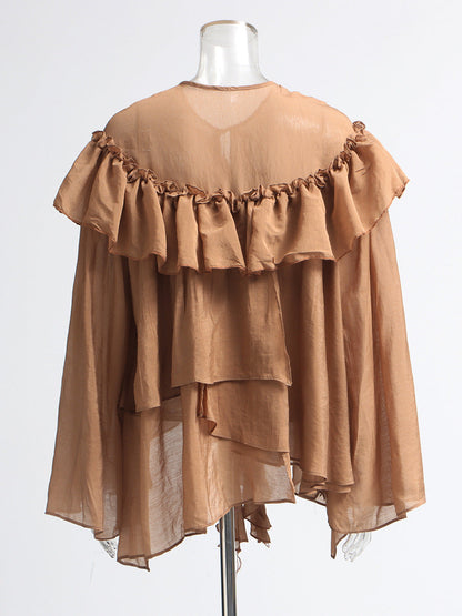 Ruffle Collar Top Irregular Women&