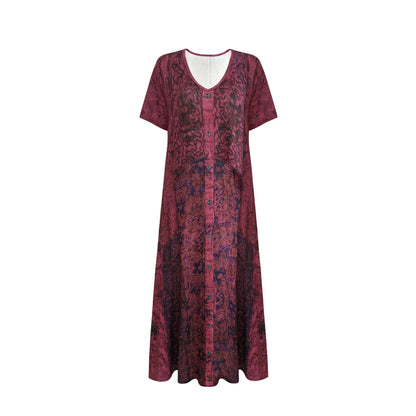 EBay Cross-border European And American Foreign Trade Summer Bohemian Patchwork Printed Dress V-neck Single-breasted A-line Midi Dress