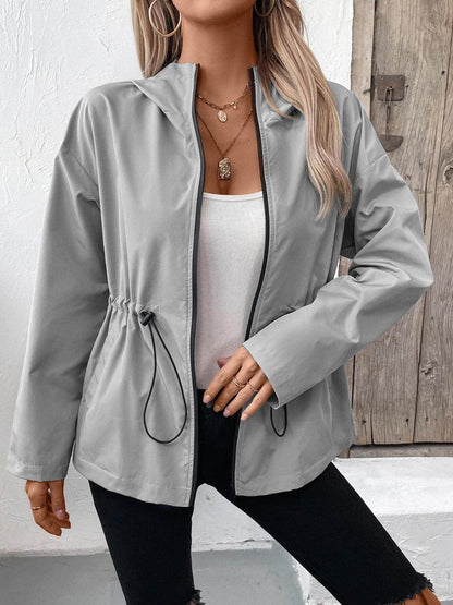Ivy Lane Drawstring Zip Up Hooded Jacket for Women