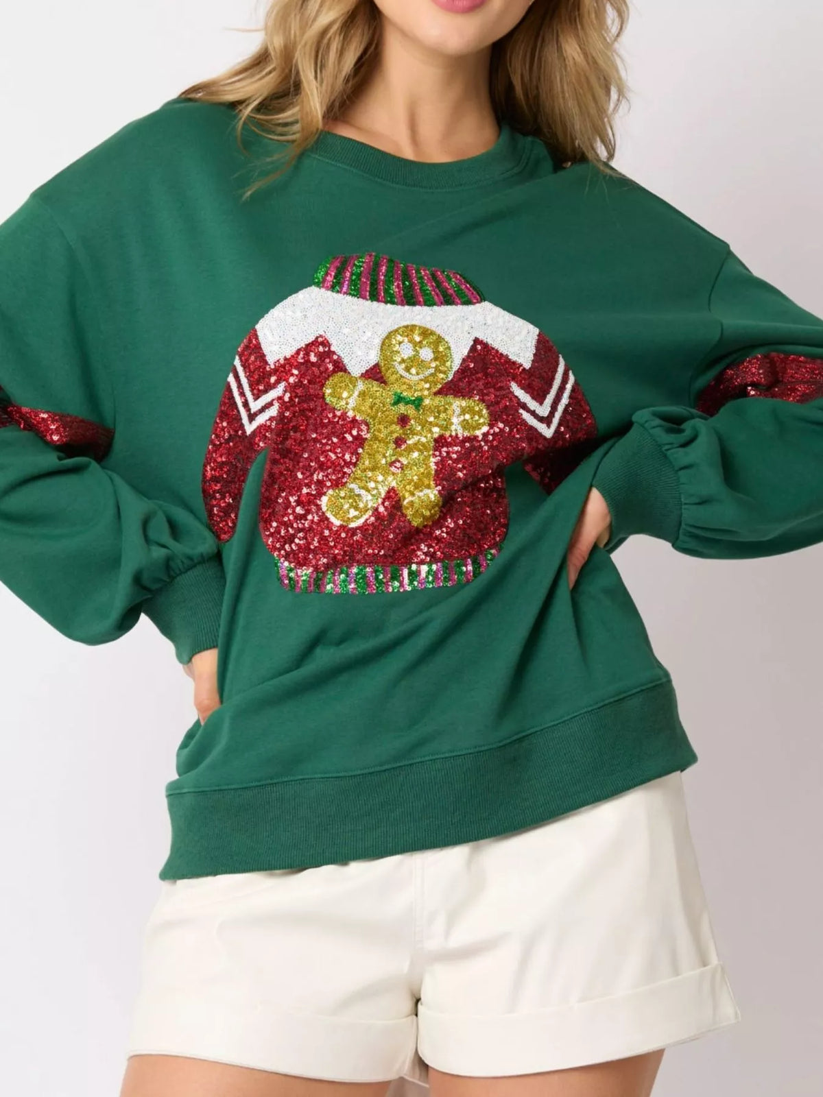 Christmas Sequin Santa Hat Holiday Sweatshirt