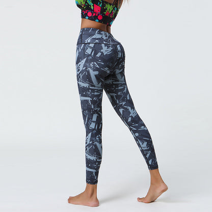 Womens High-Waisted Stretchy Printed Athletic Yoga Fitness Pants