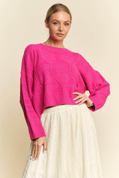 Davi &amp; Dani Diamond Cable Pattern Drop Shoulder Sweater