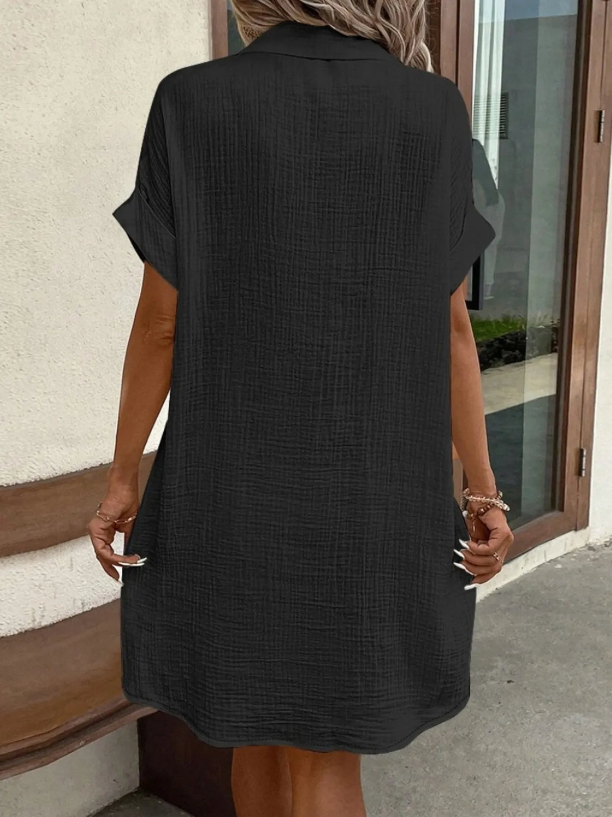 Textured Button-Front Shirt Dress