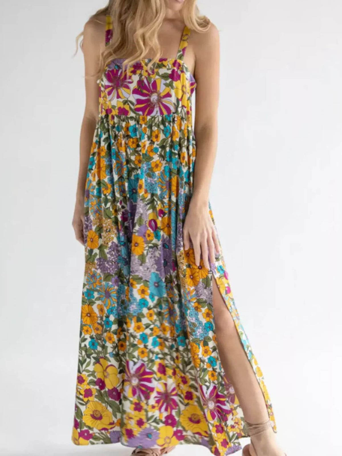 Full Size Square Neck Cami Dress with Side Slit Plus Size