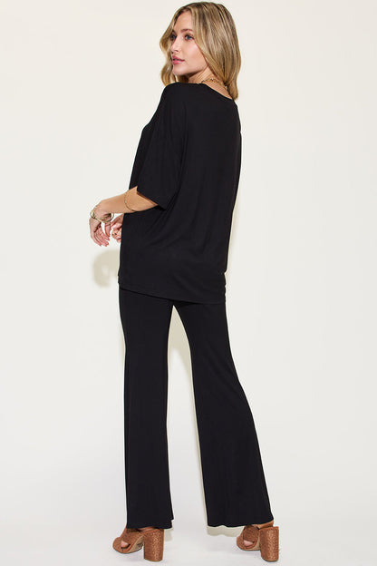 Comfy Bamboo Drop Shoulder Tee &amp; Flare Pants Set