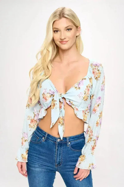 Boho Tie-Front Crop Top with Ruffle Details – Stylish &amp; Trendy | Femstylo