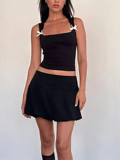 Bow Detail Square Neck Cropped Tank