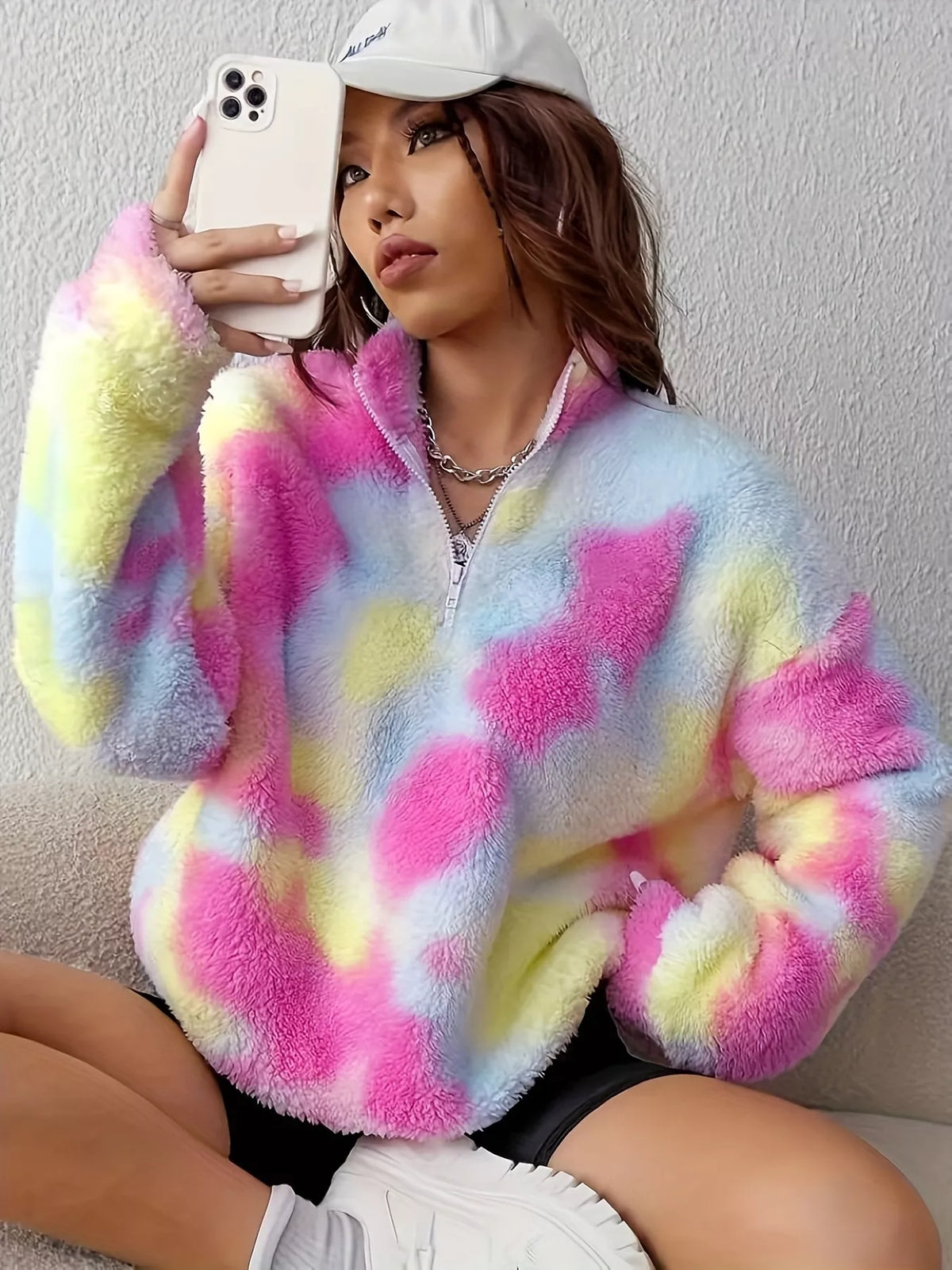 Tie-Dye Fuzzy Quarter Zip Sweatshirt