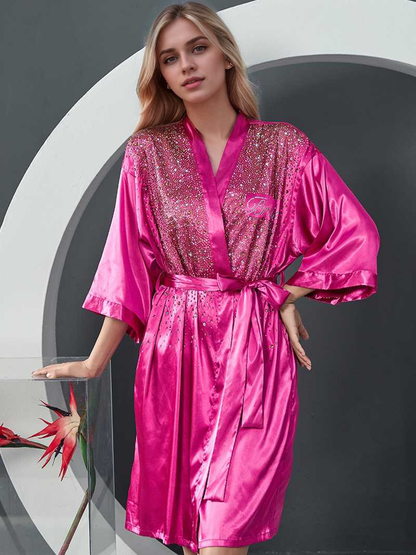 Luxurious Rhinestone Satin Custom Bridal and Bridesmaid Robe – Sparkling Elegance for Weddings