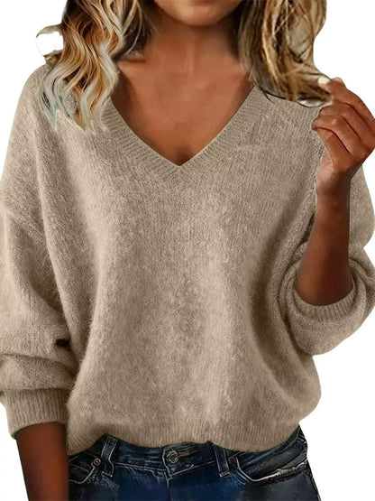 Full Size V-Neck Dropped Shoulder Sweater Plus Size