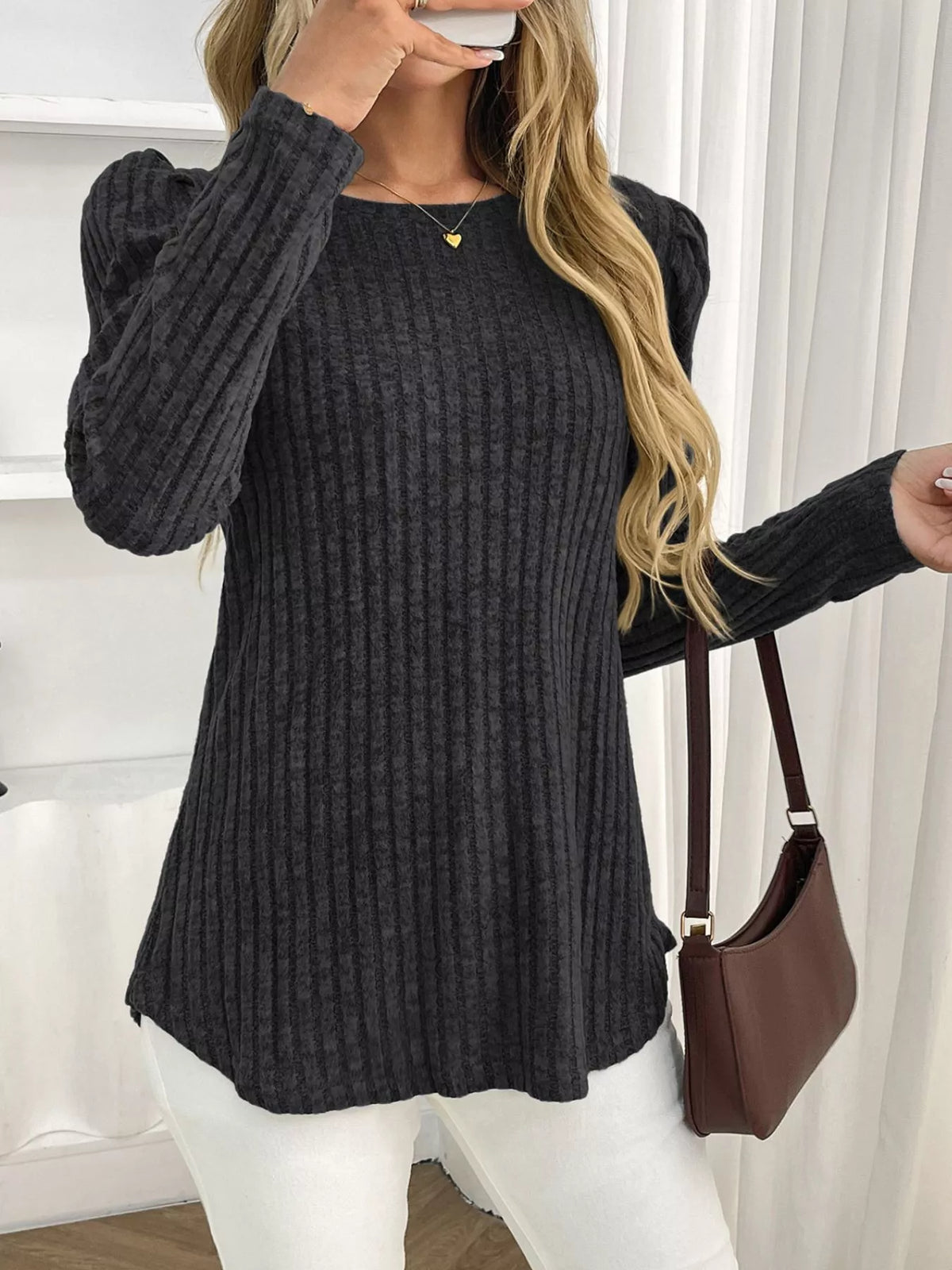 Round Neck Puff Sleeve T-Shirt