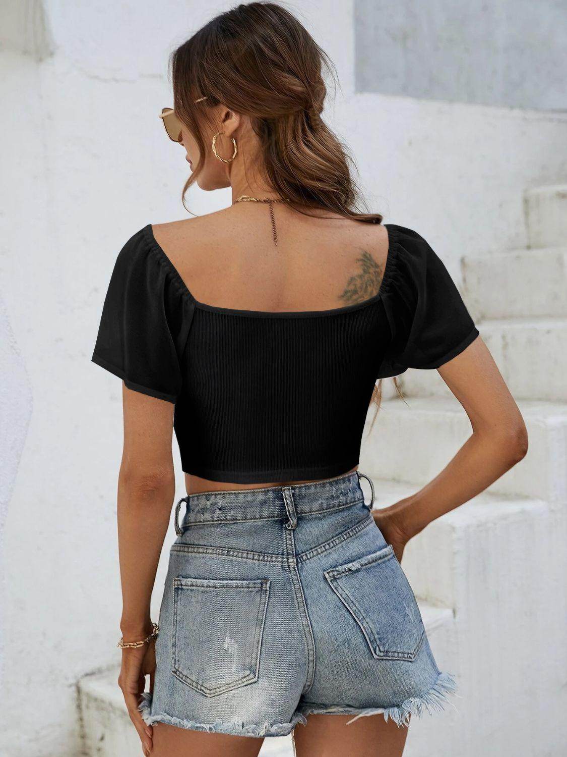 Drawstring Short Sleeve Crop Top for Stylish Summer Wear