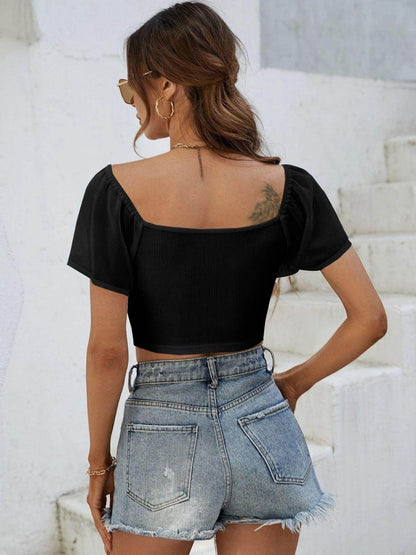Drawstring Short Sleeve Crop Top for Stylish Summer Wear