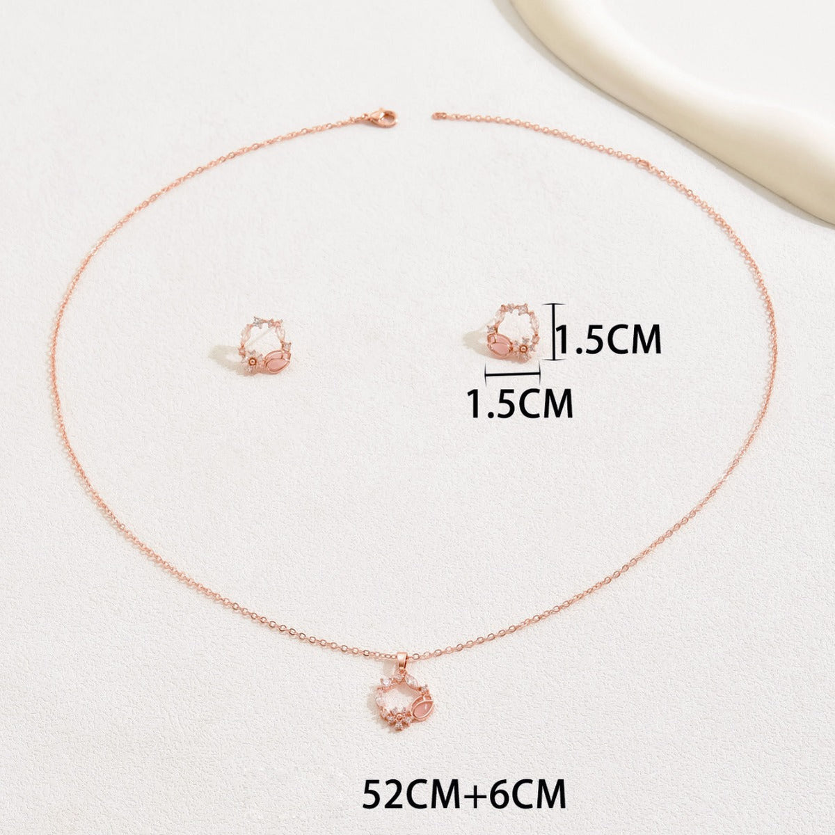 Korean SoftSweet Jewelry Set, Minimal Cubic Zirconia Inlaid Stud Earrings &amp; Niche Design Clavicle Necklace For Women