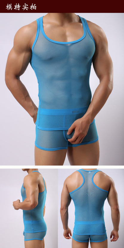 Fitness Transparent Cutout Mesh Men&