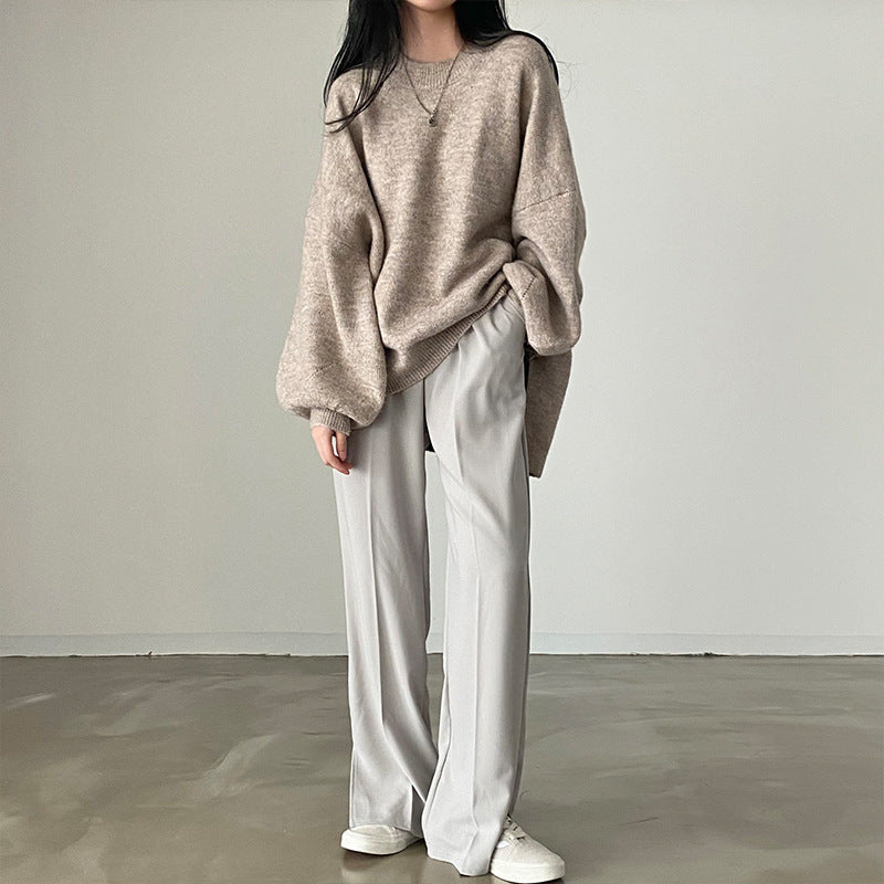 Mid-Length Slit Hem Soft Knit Sweater