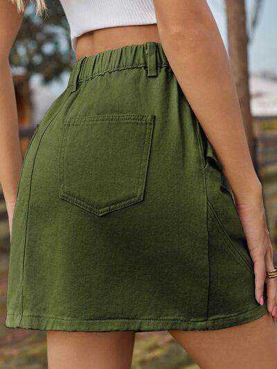Stylish Pocketed Buttoned Mini Denim Skirt for Women