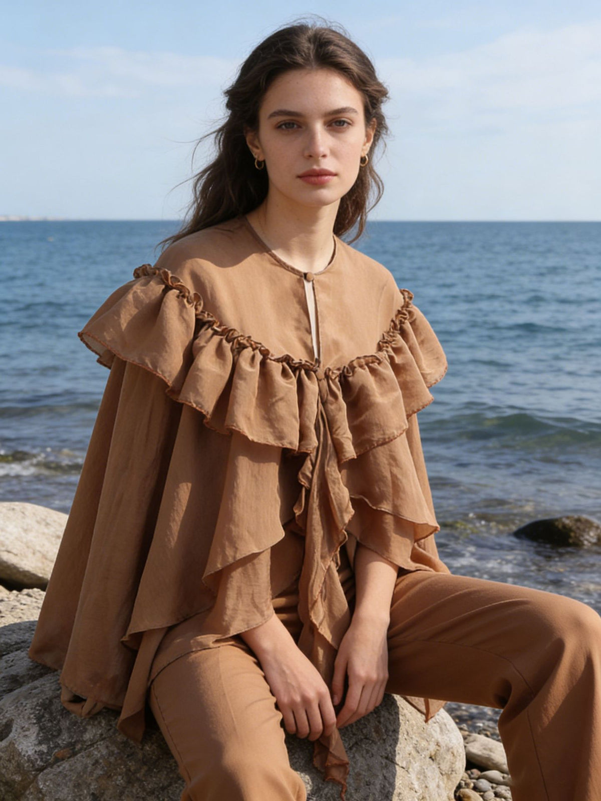 Ruffle Collar Top Irregular Women&